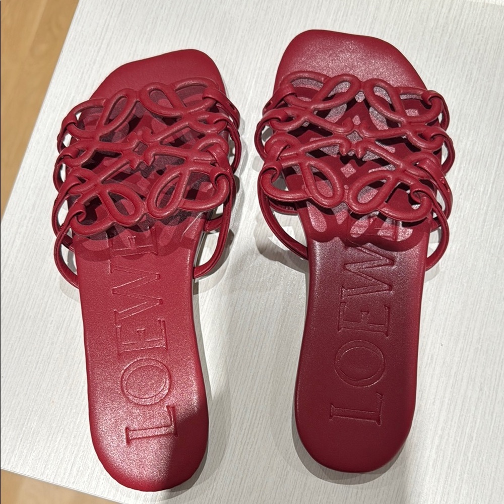 Red Sandals with Perforated Design